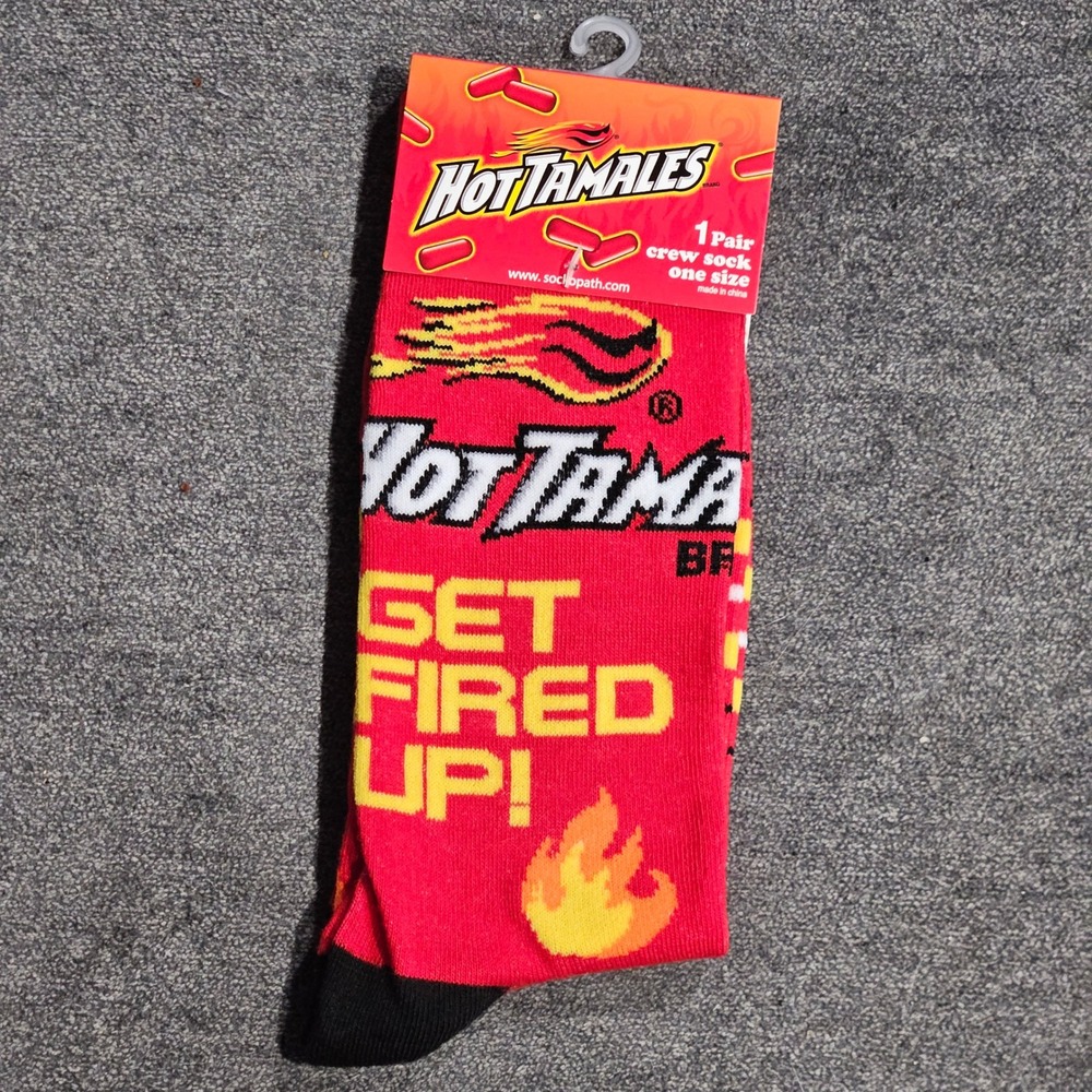 Hot Tamales Candy Get Fired Up Red Crew Socks One Size Men 8-12 Women 9-14 NEW